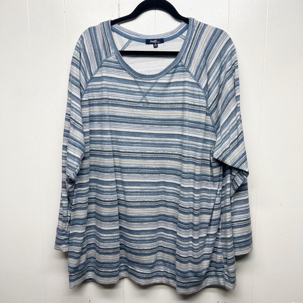 Angels Striped Long Sleeve Womens Pullover Sweater Top Size 3X Casual Loungewear
